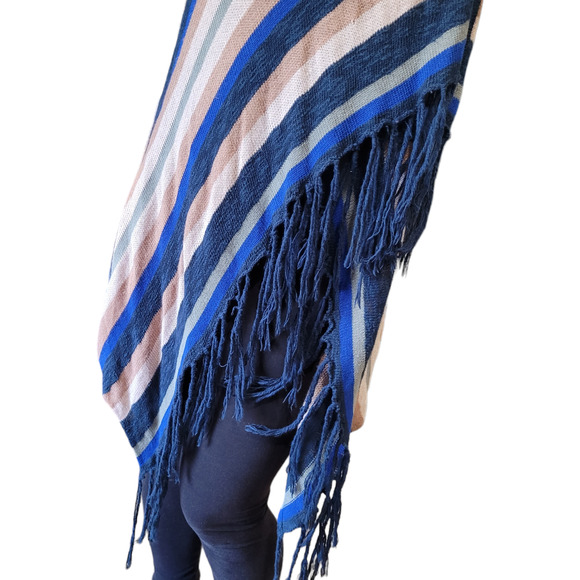 Say What Striped Fringe Boho Knit Cardigan Large Indie Duster Cozy Layer Shabby - Picture 3 of 9